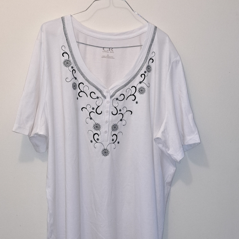 CARROLL REED Blouse White V Neck Pull Over Plus Size Top Summer Wear Size 3X